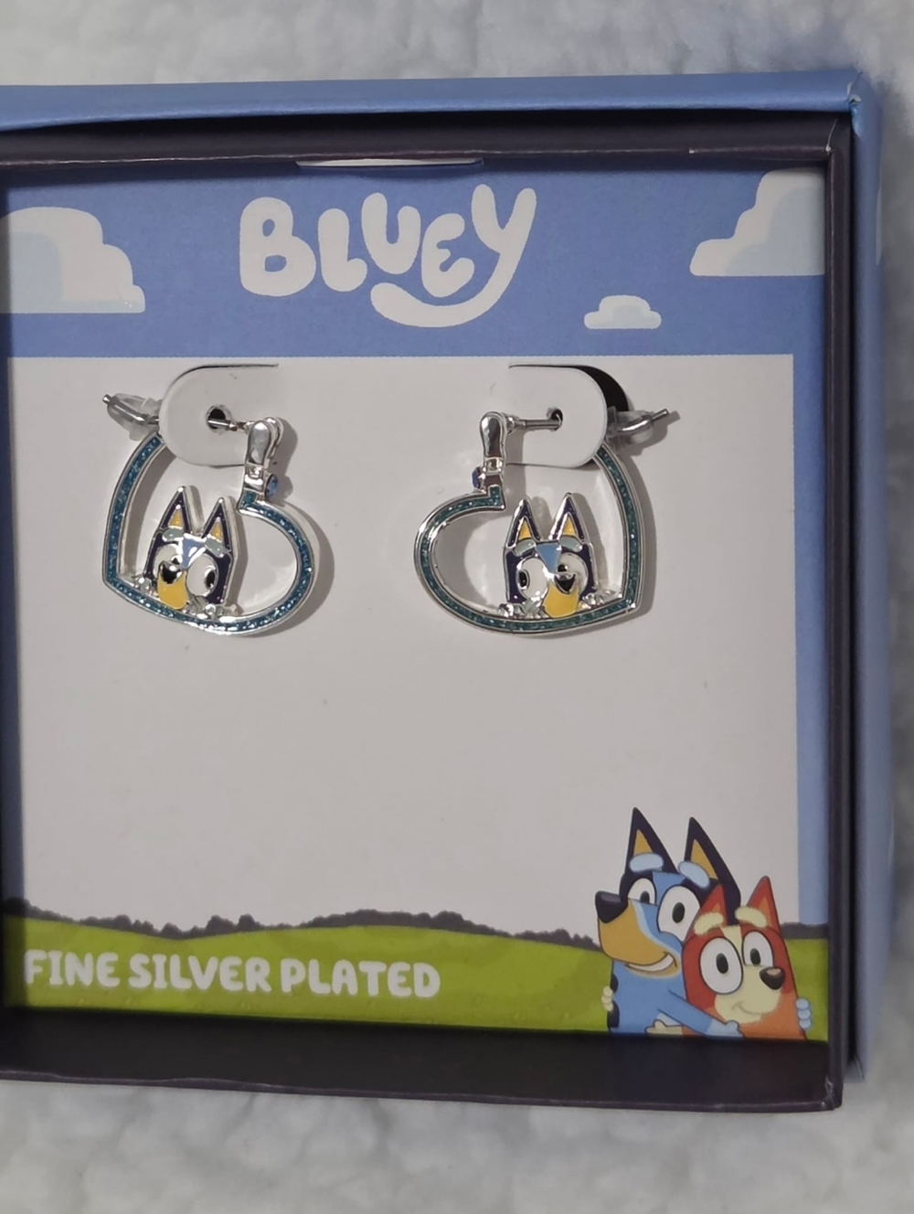 Bluey Silver-Plated Heart Hoop Kids Earrings - Blue & Yellow